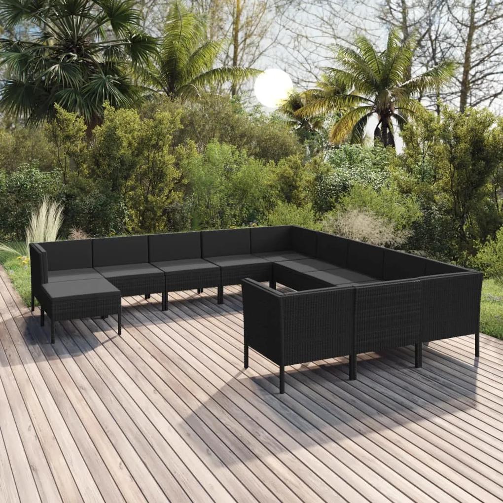 3094525 vidaXL Set mobilier de grădină cu perne, 12 piese, negru, poliratan