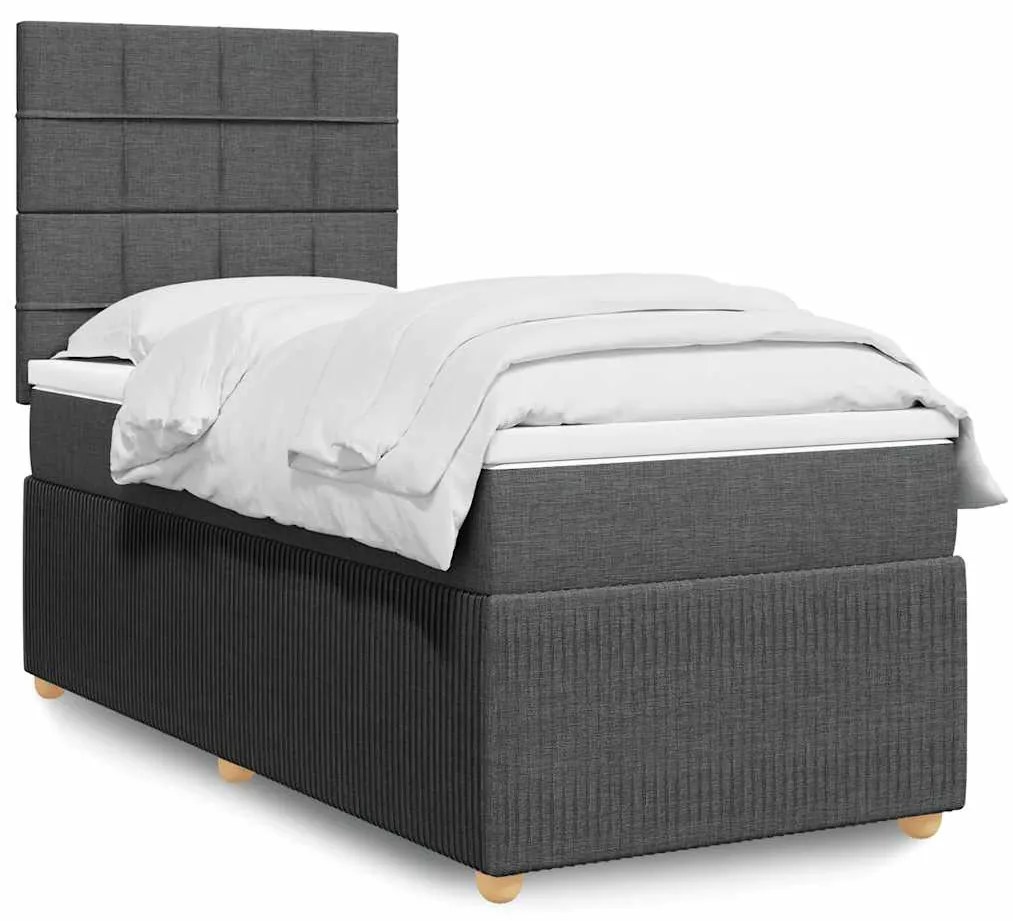 vidaXL Pat box spring cu saltea, gri închis, 80x200 cm, textil