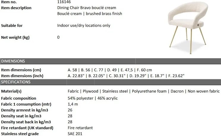 Scaun design elegant LUX Bravo, boucle crem 116146 HZ