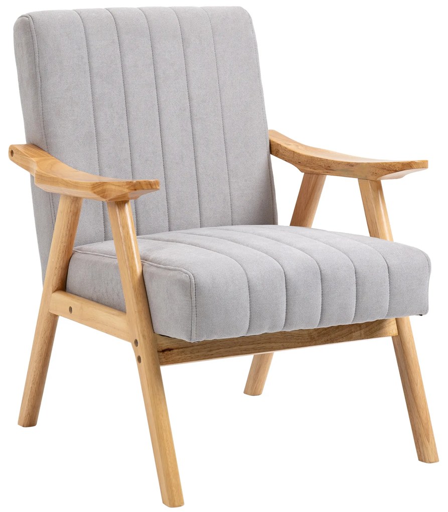 HOMCOM Fotoliu în Design Scandinavian, Catifea, Lemn Masiv, 68 cm x 74 cm x 82 cm, Gri deschis | Aosom Romania