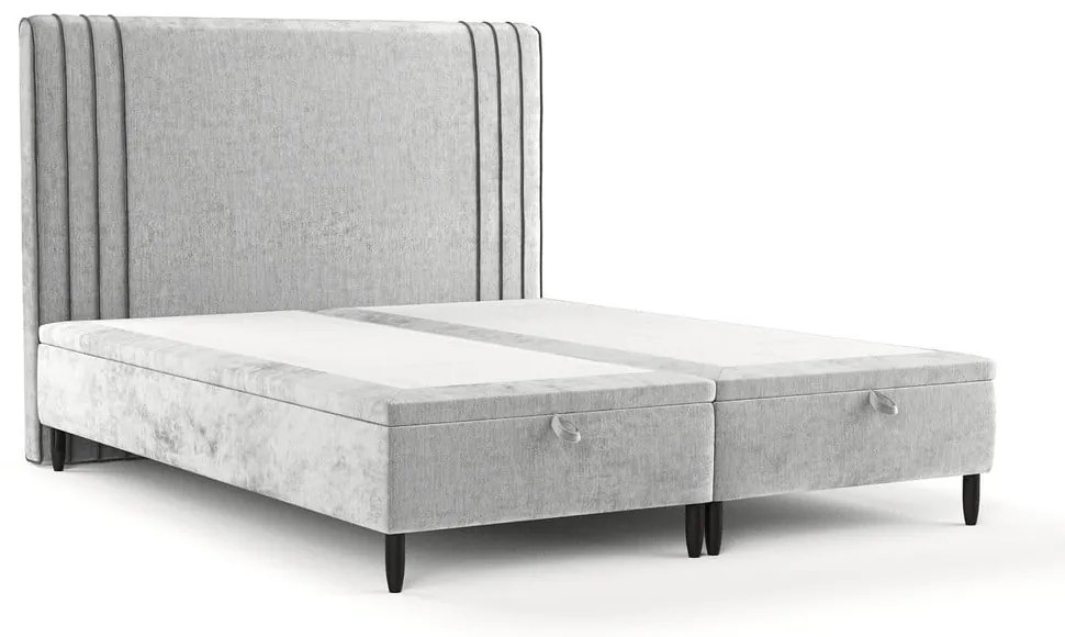 Pat matrimonial gri tapițat cu spațiu de depozitare 160x200 cm Musca – Maison de Rêve