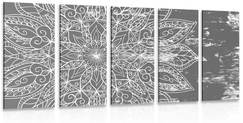 Tablou 5-piese textură de Mandala în design alb-negru