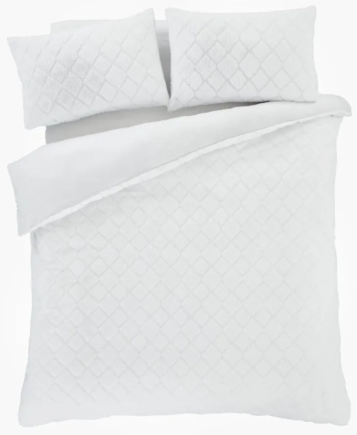 Lenjerie de pat albă din micropluș pentru pat dublu 200x200 cm Cosy Diamond – Catherine Lansfield
