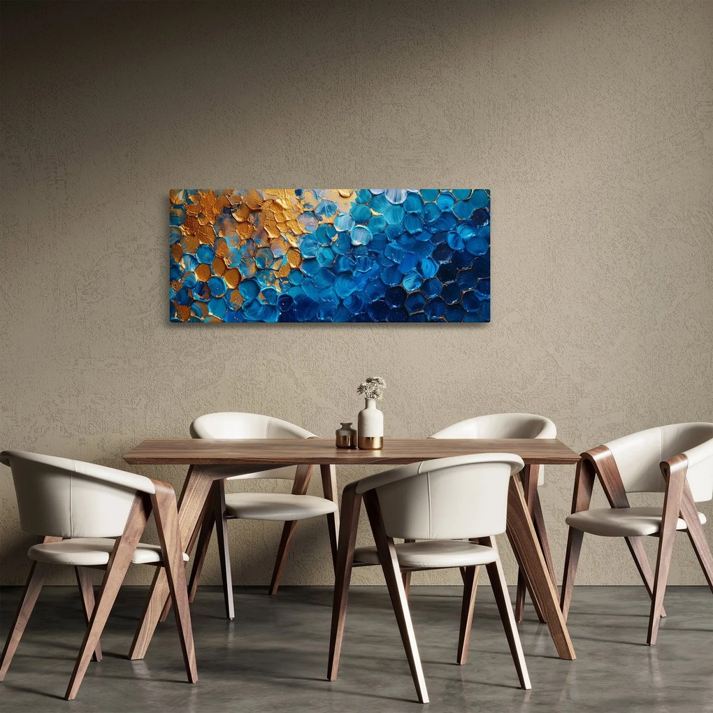 Tablou - Pictura albastru-auriu (120x50 cm)