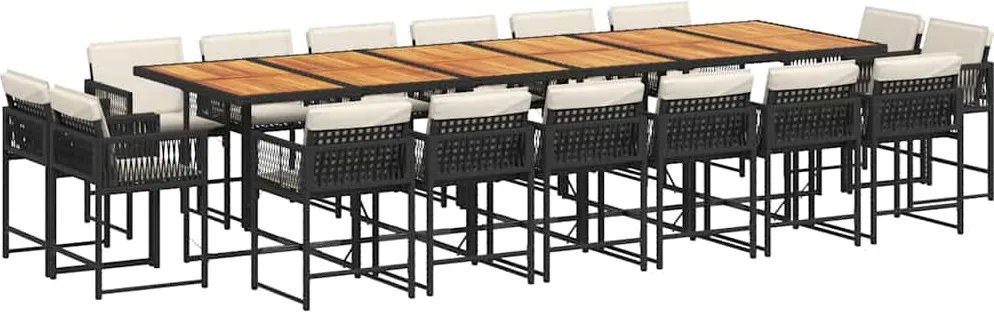 vidaXL Set mobilier de grădină cu perne, 17 piese, negru, poliratan