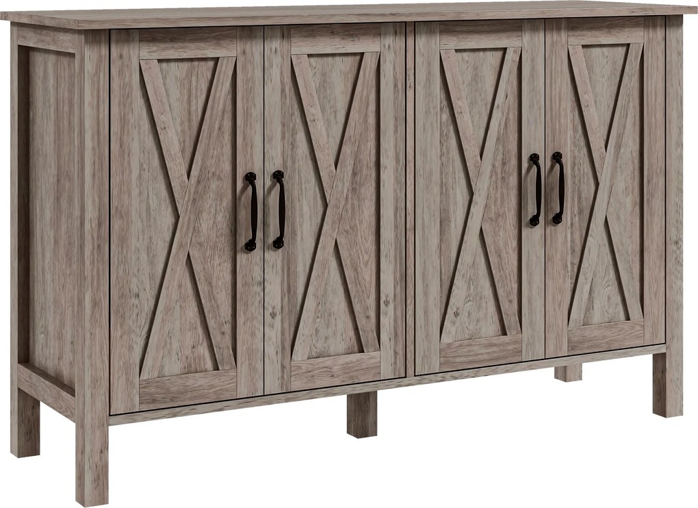 HOMCOM Dulap în Stil Rustic cu 2 Rafturi Reglabile pentru Depozitare, Dulap pentru TV cu 4 Uși, 120x37x75 cm, Gri | Aosom Romania