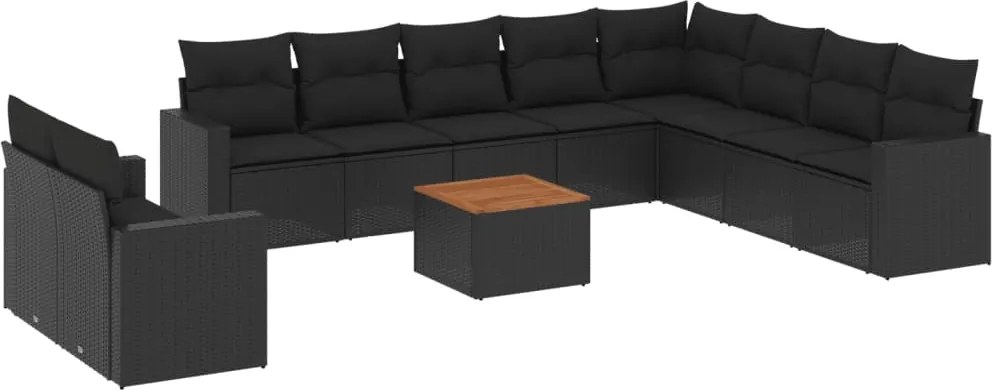vidaXL Set canapele de grădină cu perne, 11 piese, negru, poliratan