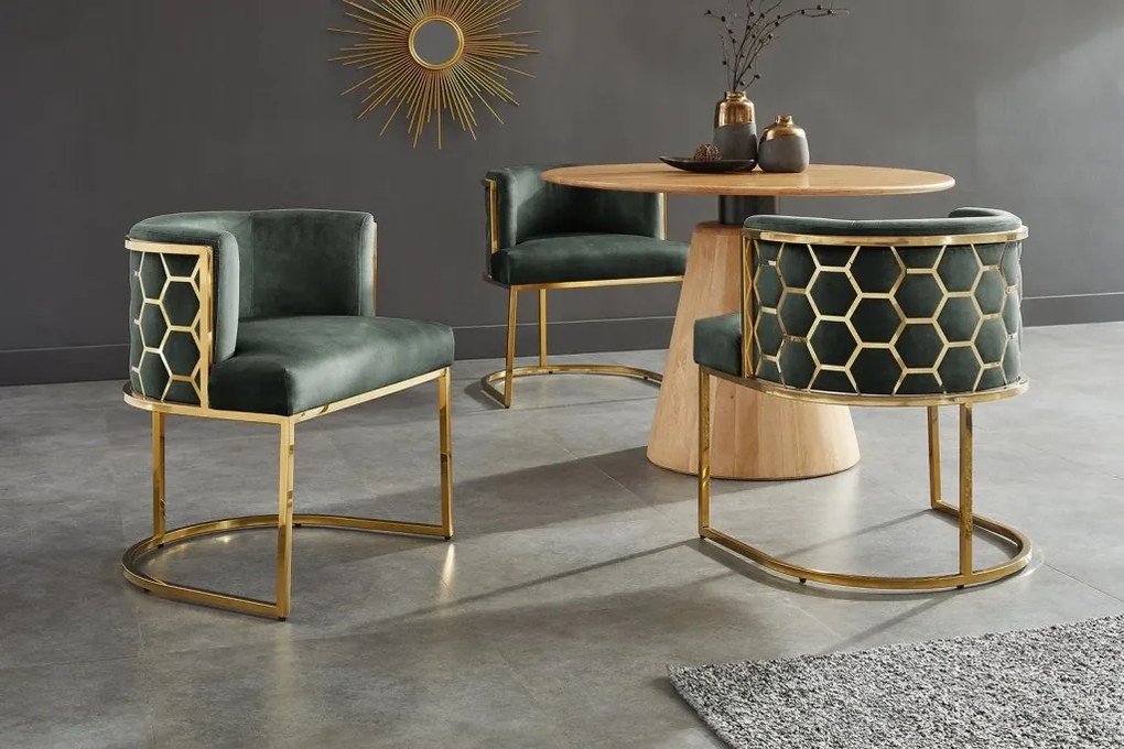 Scaun ELEGANCE catifea verde, otel inoxidabil auriu