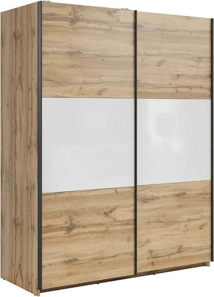 Dulap TETRIX, stejar wotan/alb lucios, PAL, cu 2 usi, 154x60x196 cm