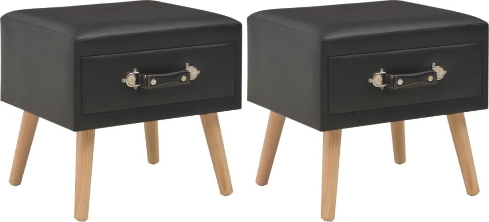 vidaXL Noptiere, 2 buc., negru, 40 x 35 x 40 cm, piele ecologică