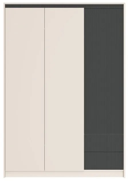 Dormitor cu Riflaje, Monaco, Pat Tapitat cu somiera rabatabila, Dulap 3 Usi 2 Sertare, 2 Noptiere, Comoda 1 Usa 3 Sertare, Casmir/Gri Elegant