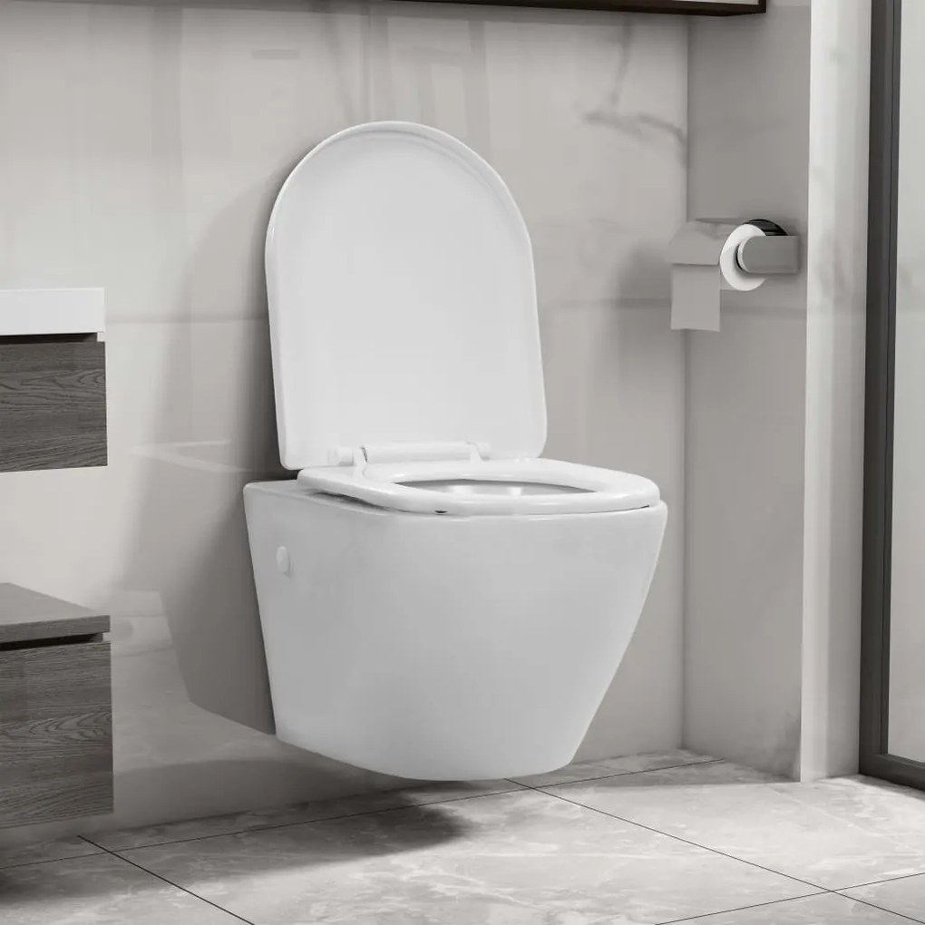 vidaXL Vas WC suspendat fără ramă, alb, ceramică