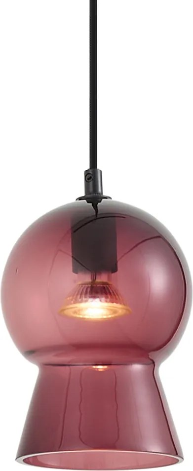 Lampă suspendată retro neagră cu sticlă violet pentru sistem de șină monofazat - Iconic Bell