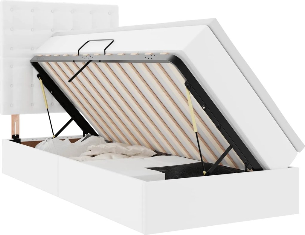 vidaXL Pat cu saltea și LED Alb pur 90 x 190 cm Piele artificială