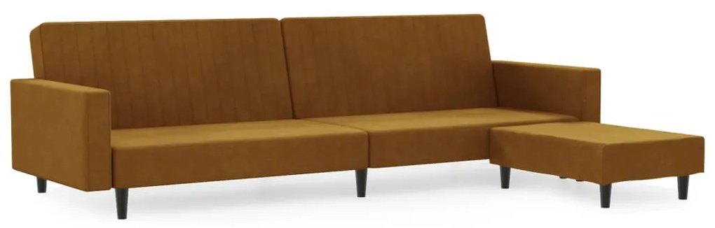 3081873 vidaXL Canapea extensibilă cu taburet, 2 locuri, maro, catifea