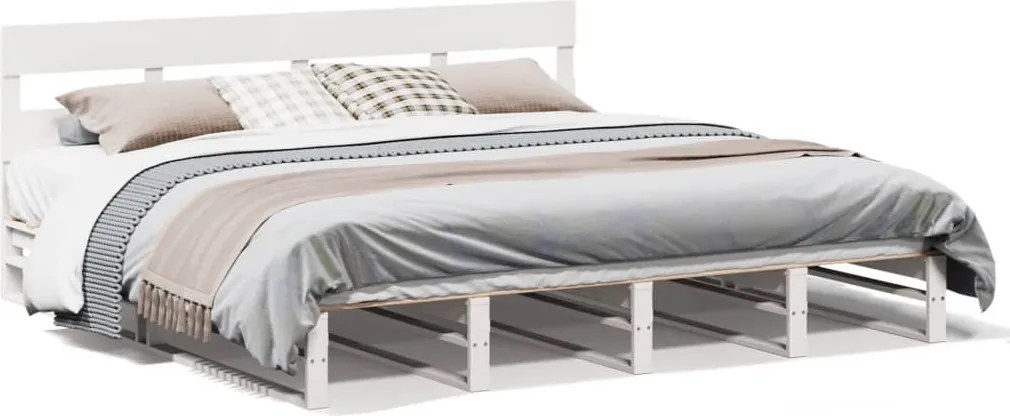 vidaXL Cadru de pat fără saltea, alb, 180x200 cm, lemn masiv pin