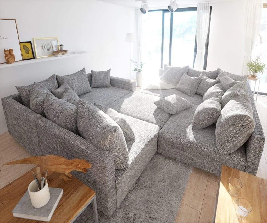 Colțar U XXL cu taburet inclus Justin Grey 400x200 cm