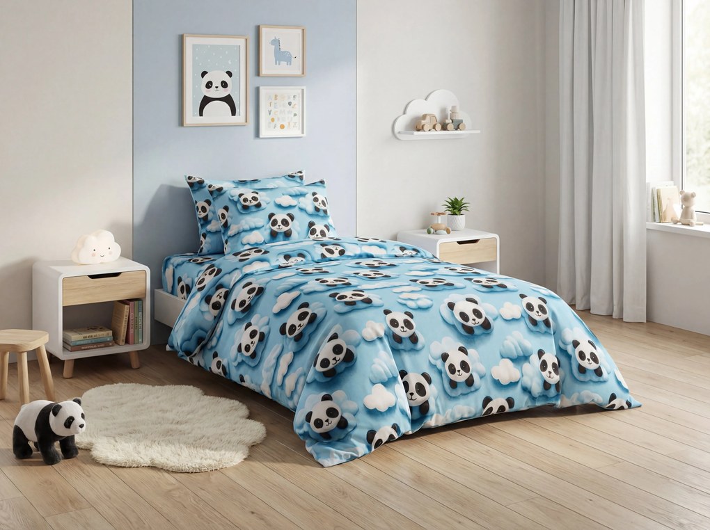 Lenjerie de pat din microfibra SKY PANDA albastru Dimensiune lenjerie de pat: 70 x 80 cm | 140 x 200 cm