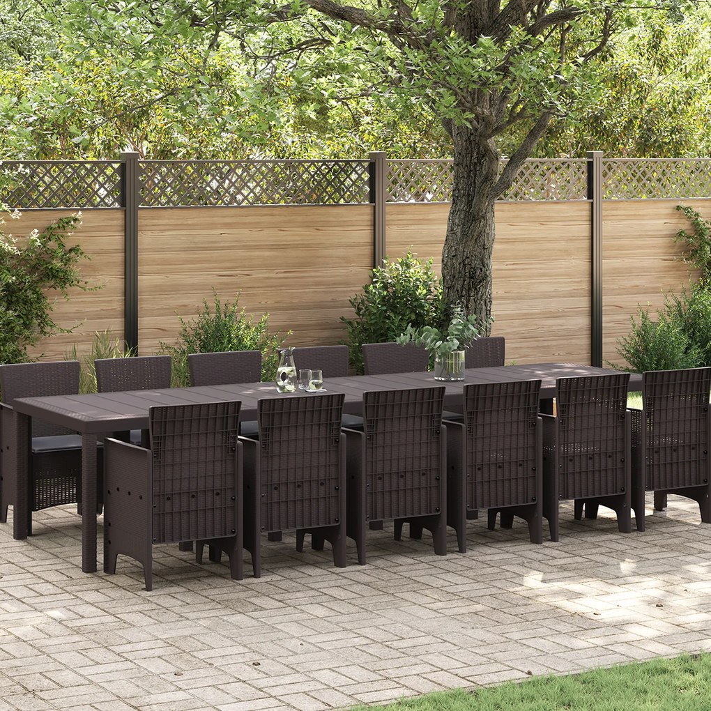 vidaXL Set de Grădină pentru Masă 13 pcs Maro Mare Ratan &amp; Oţel