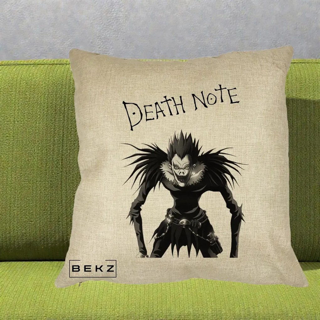 Perna Personalizata Death Note Ryuk Shinigami Alb-Negru, 40x40 cm, Crem, Husa Detasabila, Perna Inclusa, BEKZ®