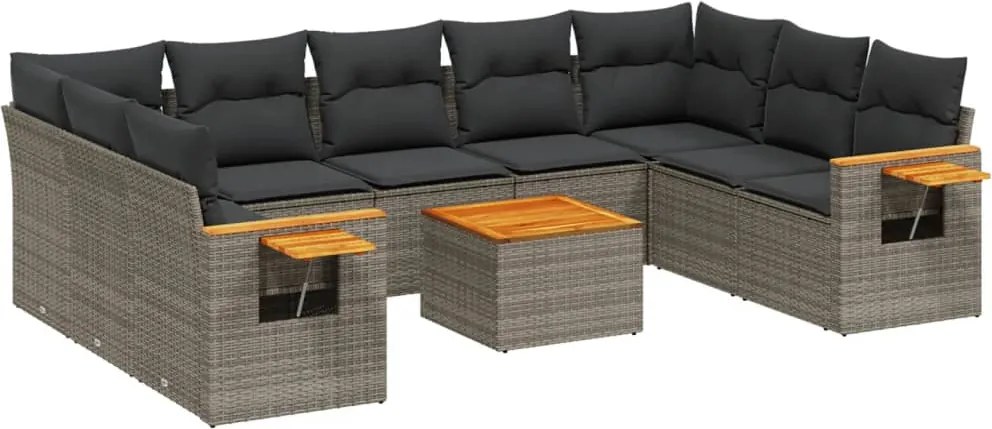 vidaXL Set mobilier de grădină cu perne, 10 piese, gri, poliratan