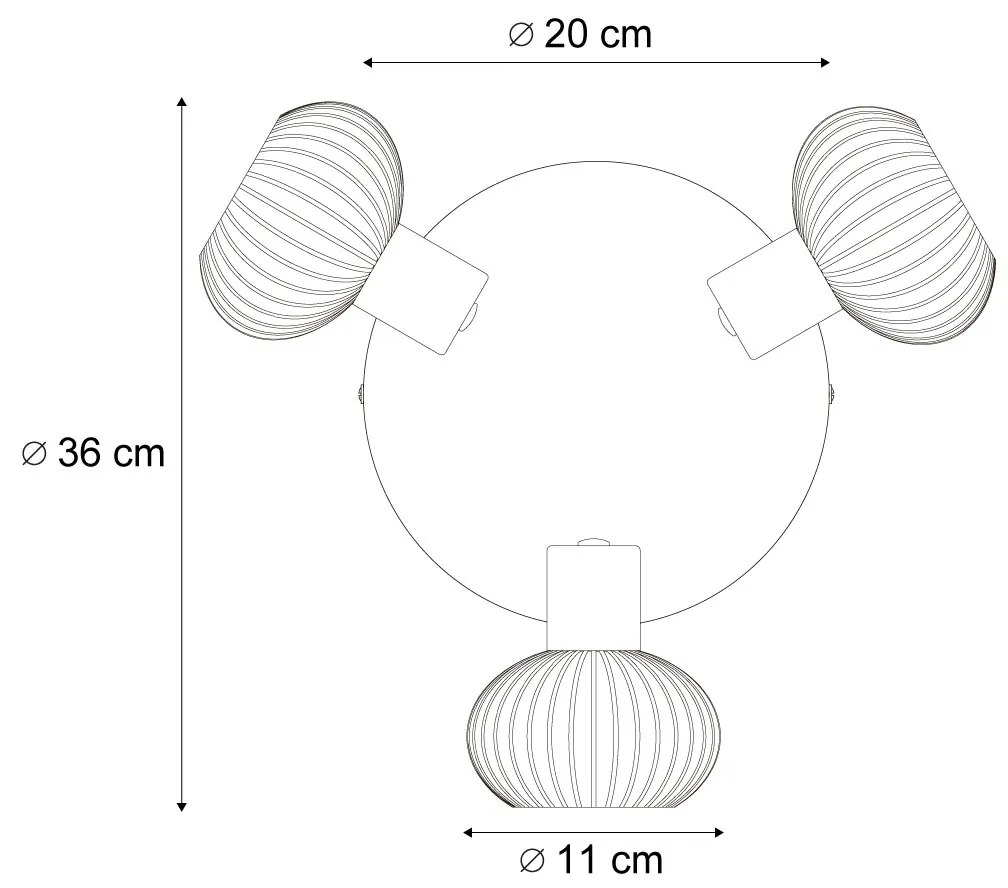 Spot plafonier rotund negru modern cu 3 lumini și sticlă fumurie - Teddy