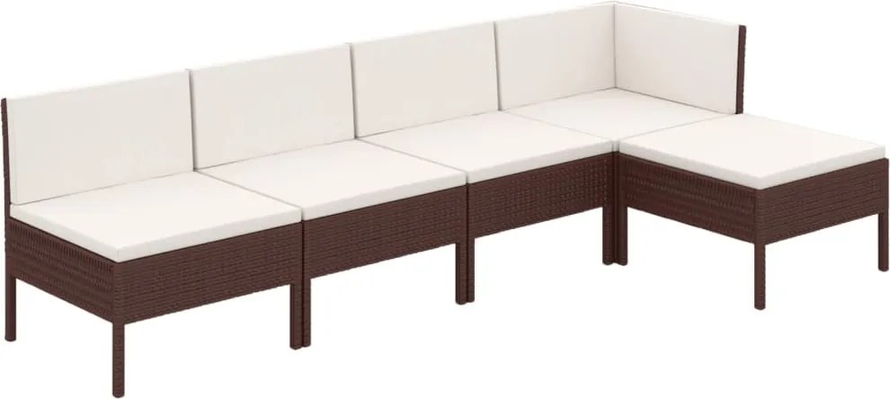 vidaXL Set mobilier de grădină cu perne, 5 piese, maro, poliratan