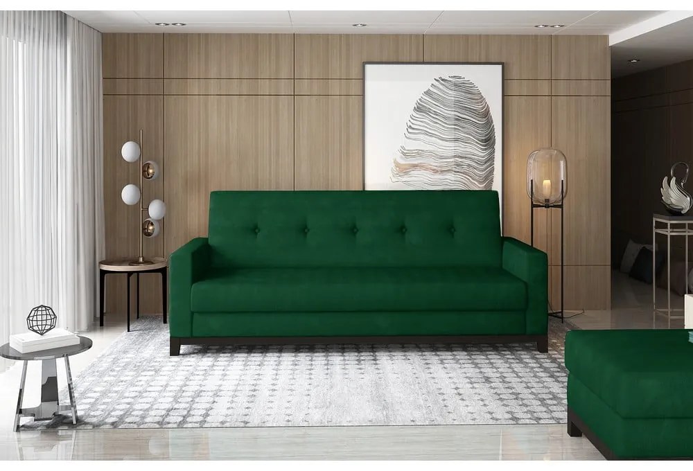 Canapea verde extensibilă/cu spațiu de depozitare cu tapițerie din catifea 216 cm Selene – ELTAP