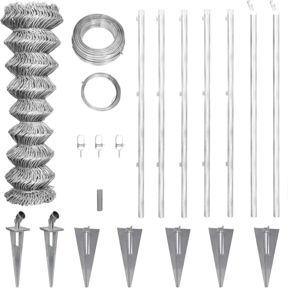 vidaXL Gard din plasă cu stâlpi și țăruși, 15 x 1 m, oțel galvanizat