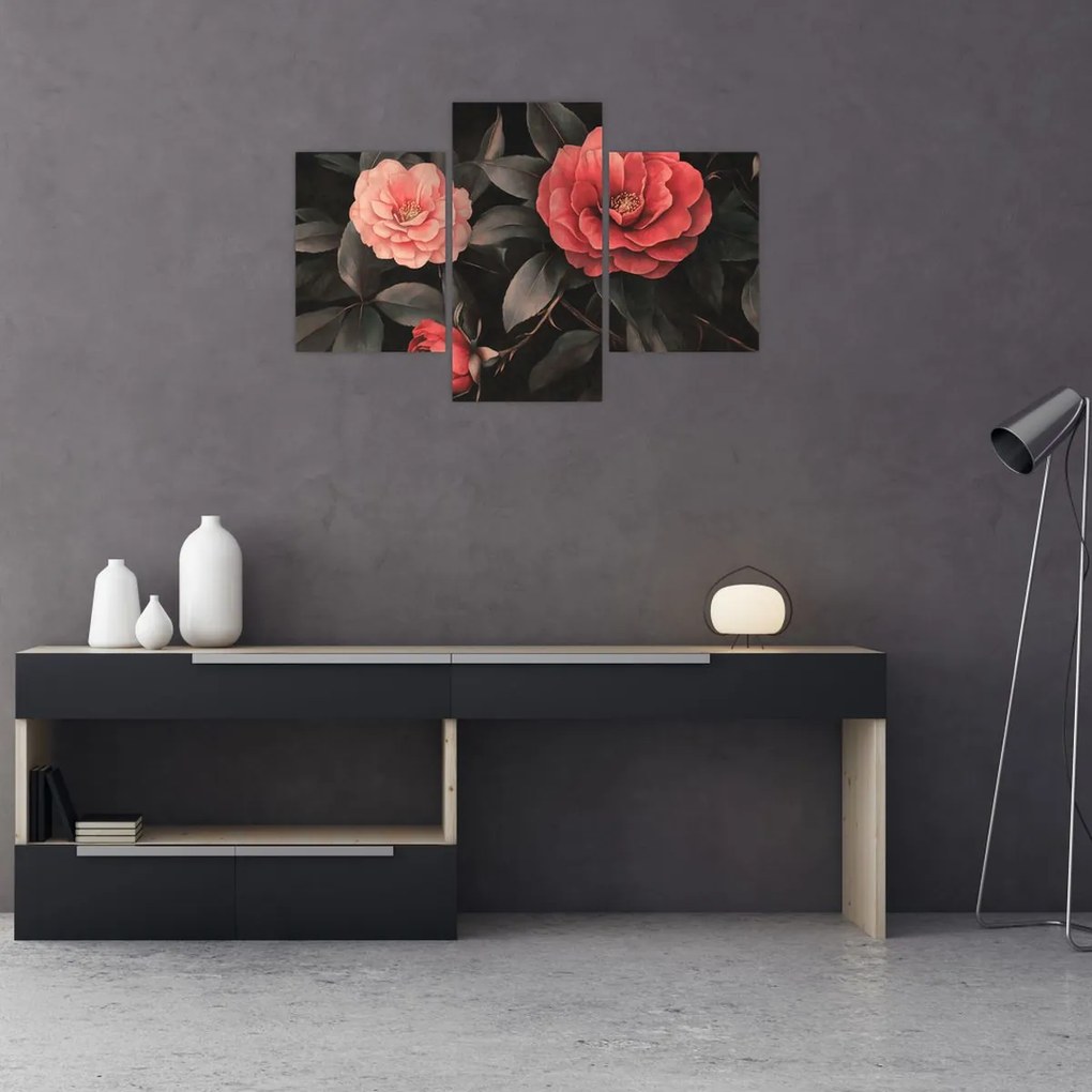 Tablou - Flori roșii pe fundal întunecat (90x60 cm)