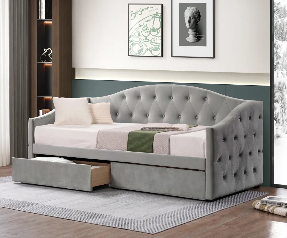 Pat cu spaţiu de depozitare, 90x200, ţesătură Velvet gri, ZASKA