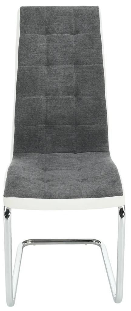 Scaun bucatarie, material textil gri inchis piele ecologica alba crom, SALOMA NEW