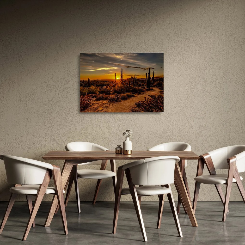 Tablou pe sticlă - Sfărșit de zi în deșertul Arizona (70x50 cm)