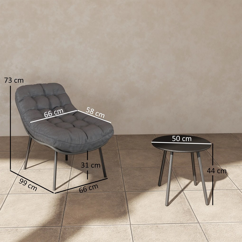 Outsunny Set de mobilier de grădină exterior din rășină întrețesută 2 persoane cu perne de 15 cm grosime gri | Aosom Romania