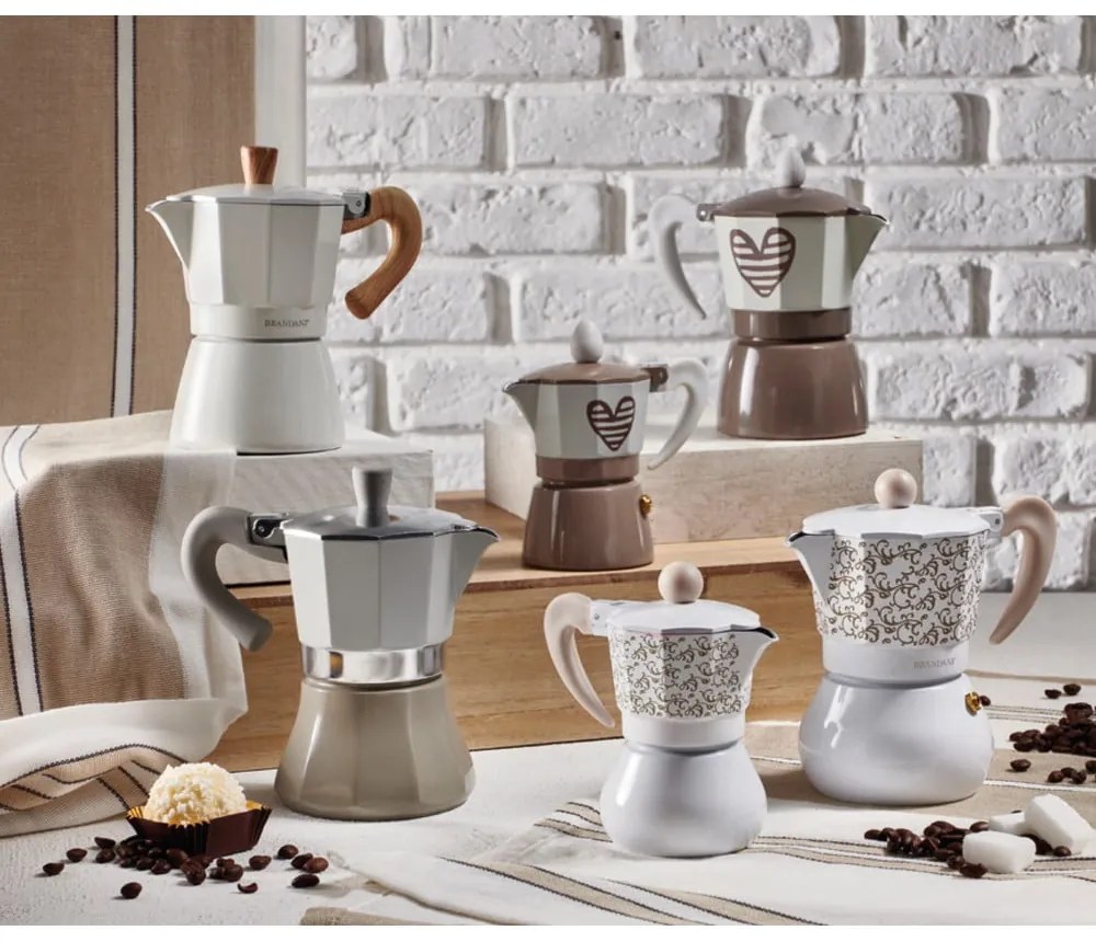 Cafetieră gri pentru 3 cești de cafea Brandani Hearbeat, maro