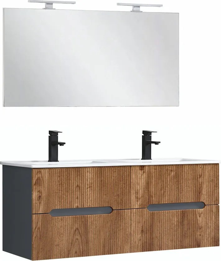 Trent Mobilier de baie 120 cm chiuvetă ceramică cu oglindă 60x120 cm gri antracit - stejar înserat