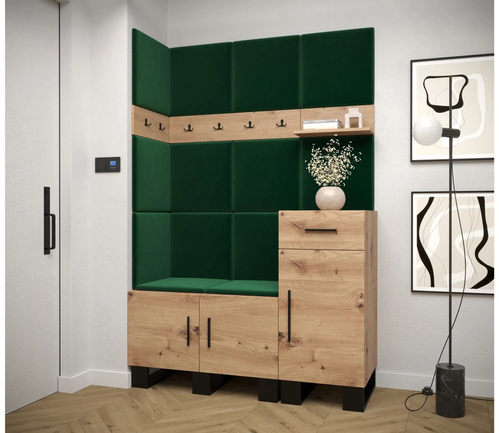 Set mobilier pentru hol Amanda 10 (Stejar artisan + verde). 1085944