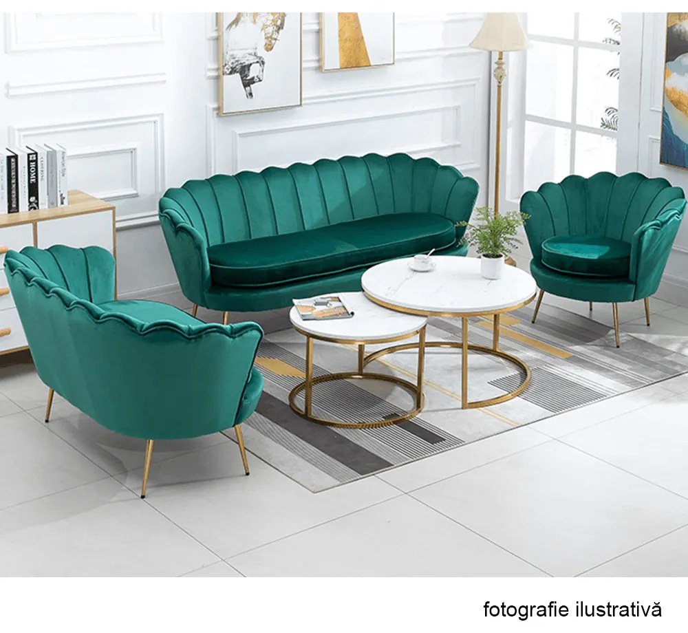 Fotoliu în stil Art-deco, catifea Velvet smarald/crom auriu, NOBLIN NEW