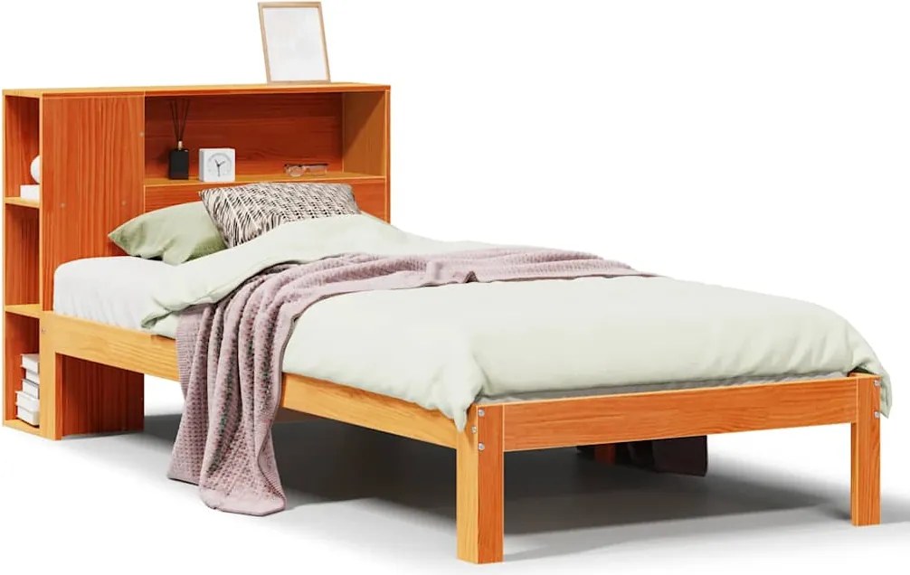 vidaXL Pat bibliotecă fără saltea maro ceruit 75x190 cm lemn masiv pin