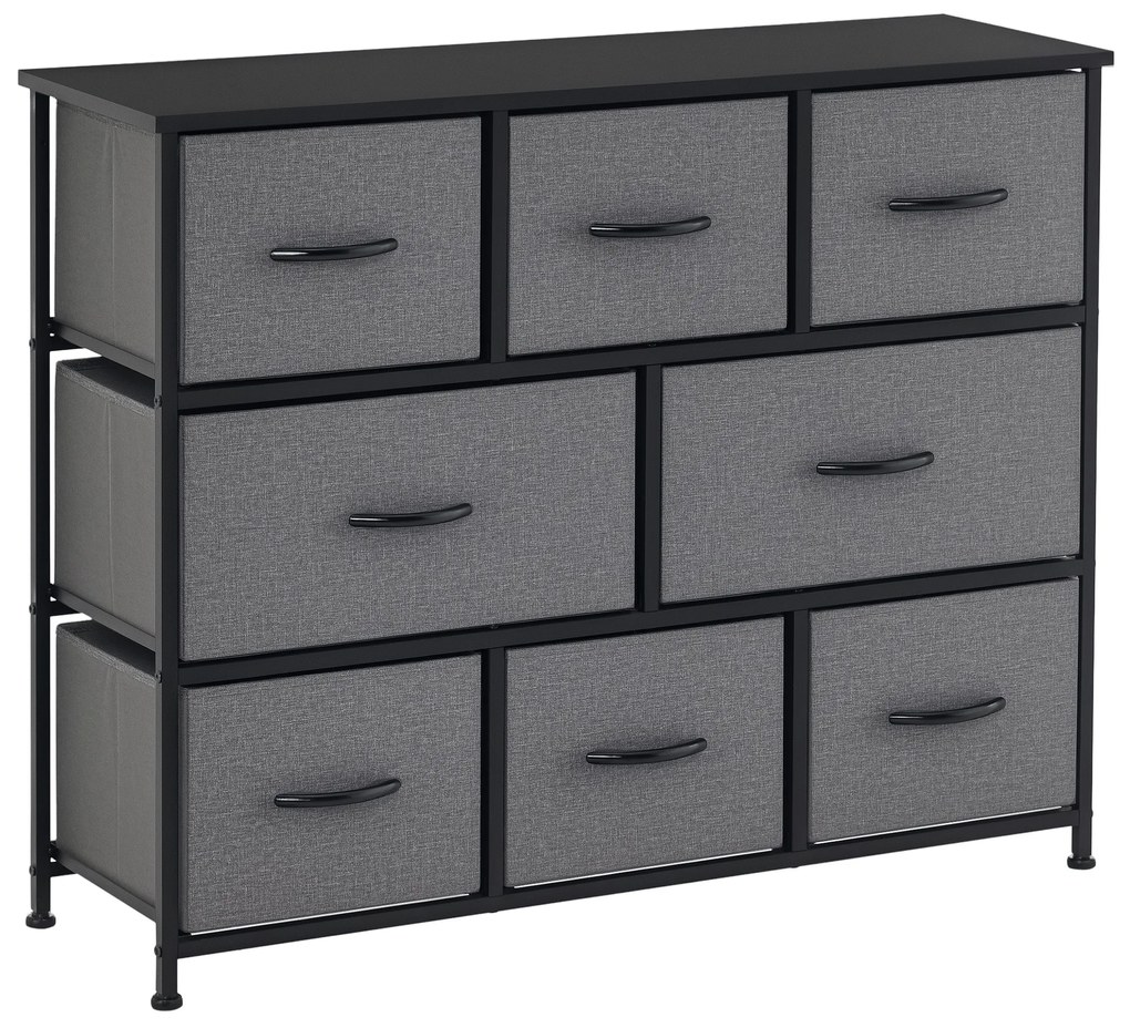 HOMCOM Comodă Chiffonnier Mobilier de Depozitare 8 sertare Pliabile din Țesătură 100 x 30 x 78,5 cm Gri închis | Aosom Romania