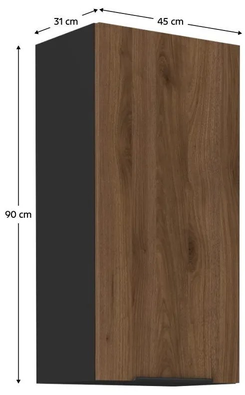 Dulap superior de bucătărie Monzesa 45 G 90 1F (nuc okapi + negru) . 1096962