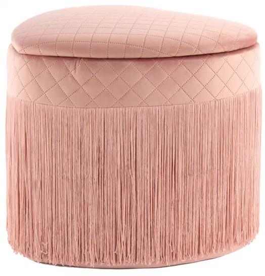 Puf/ taburet in forma de inima tapitat cu spatiu pentru depozitare si franjuri paola roz