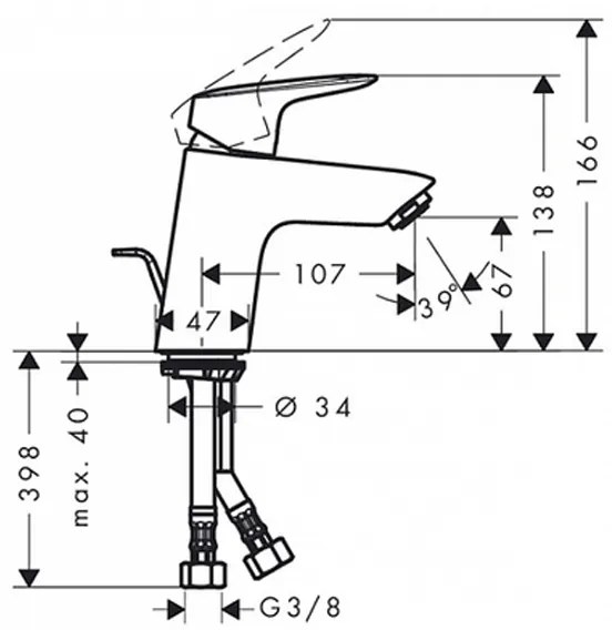 Baterie lavoar fara ventil, Hansgrohe, Logis, crom