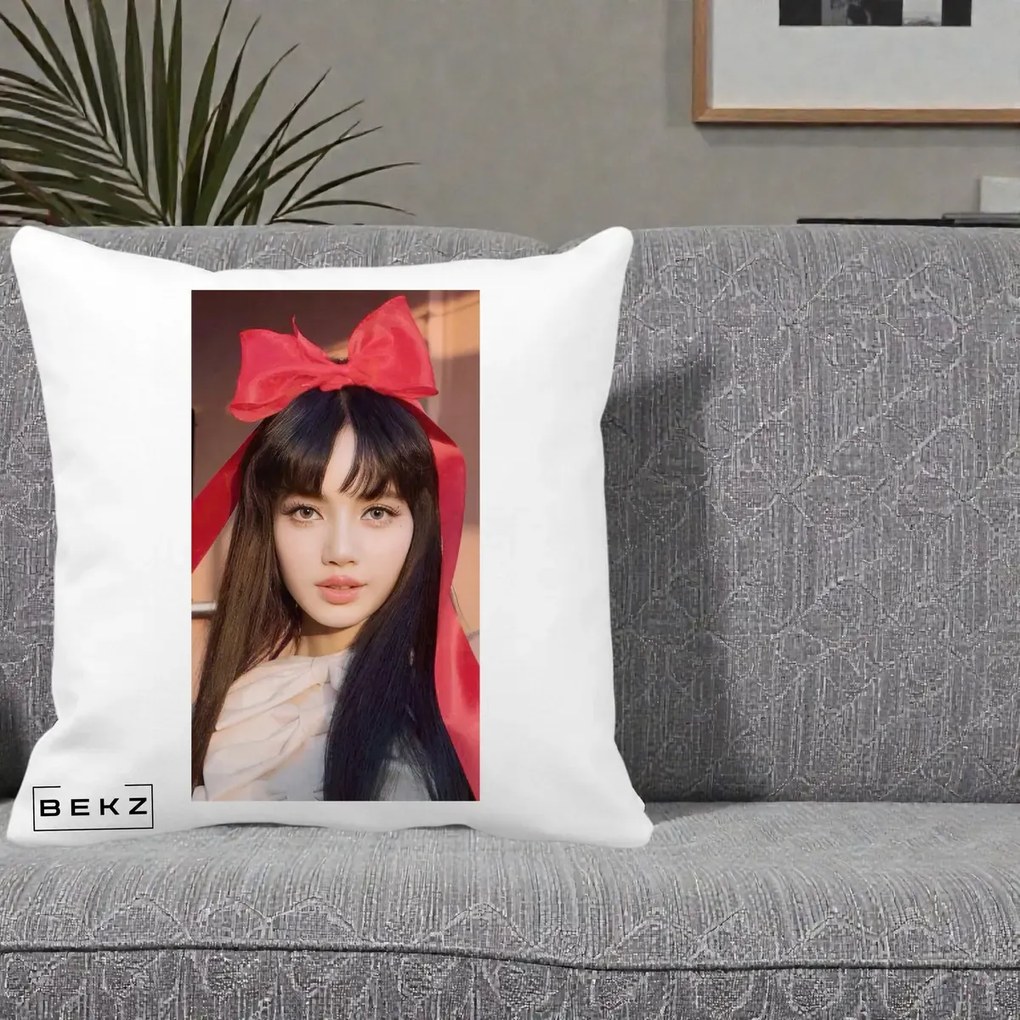 Perna Personalizata K-pop BLACKPINK Rose cu Funda Rosie, 40x40 cm, Alba Mata, Husa Detasabila, Perna Inclusa, BEKZ®