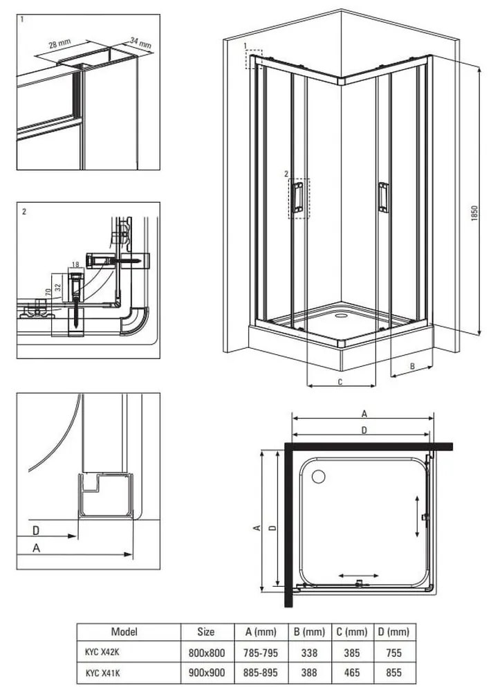 Set cabina dus neagra patrata 90x90 cm plus coloana dus cu termostat auriu lucios FDesign Anima