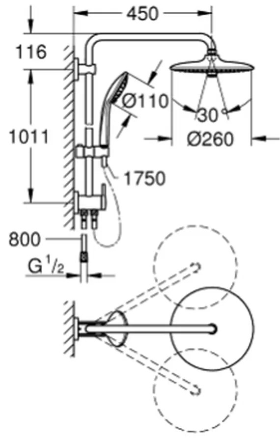 Set de dus cu comutator 260, 3 jeturi, crom