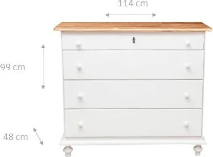 Comoda, L114 48 H99 cm, alb natur antichizat, lemn masiv