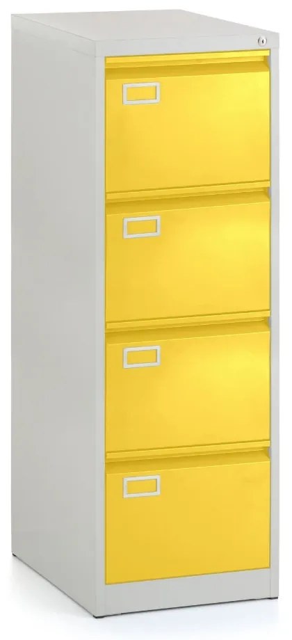 Dosar metalic A4 - 4 sertare, 45,5 x 62 x 132 cm, încuietoare cilindru, galben - ral 1023