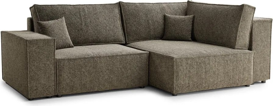 Colțar maro extensibil/cu spațiu de depozitare cu tapițerie din chenille (cu colț pe partea dreaptă/în formă de ”L”) Tonga – Maison de Rêve