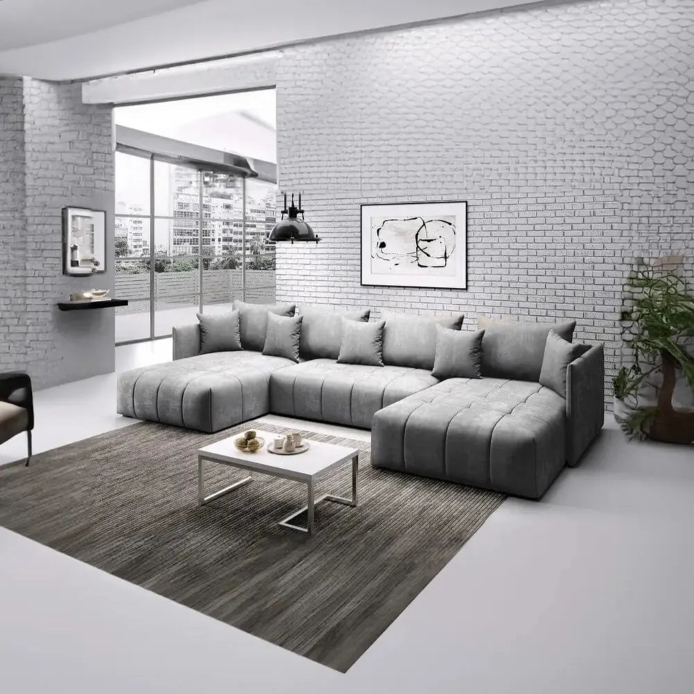 Colțar extensibil dumonde cu ladă de depozitare si sezut confortabil din spuma high-density, Malta U Enjoy Grey 340x185 cm